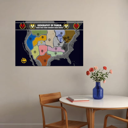 The Hunger Games Poster Panem Map Print Districts Wall Art Futuristic World Decor for Fans
