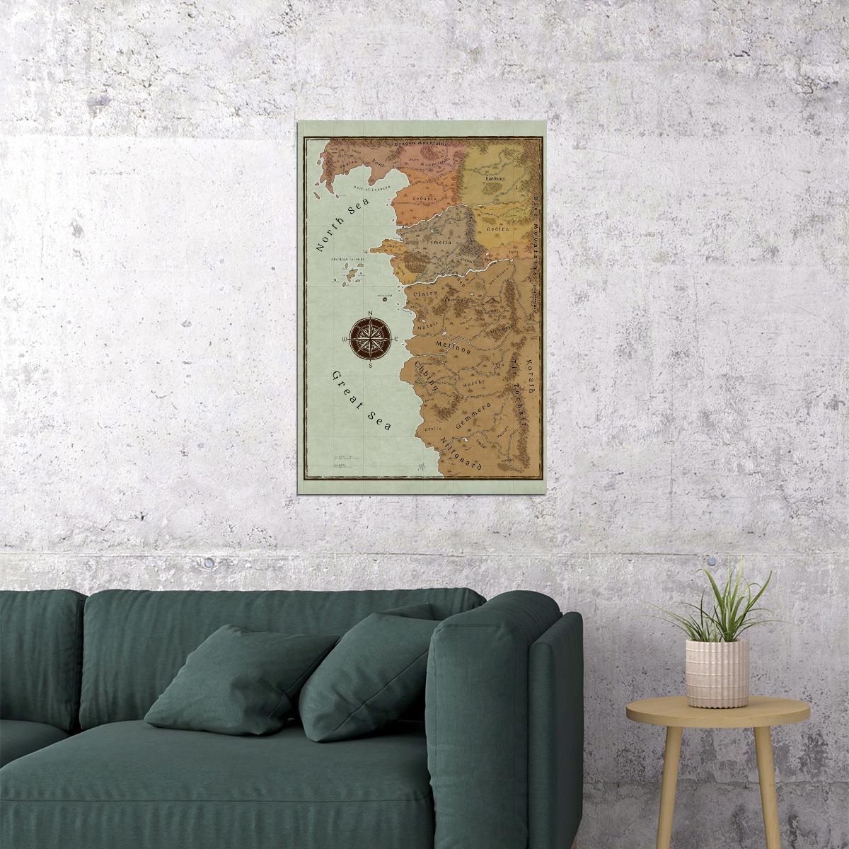 The Witcher Poster The Continent Map Print Fantasy RPG Wall Art Game and Series Inspired Decor