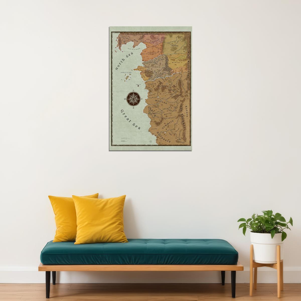 The Witcher Poster The Continent Map Print Fantasy RPG Wall Art Game and Series Inspired Decor