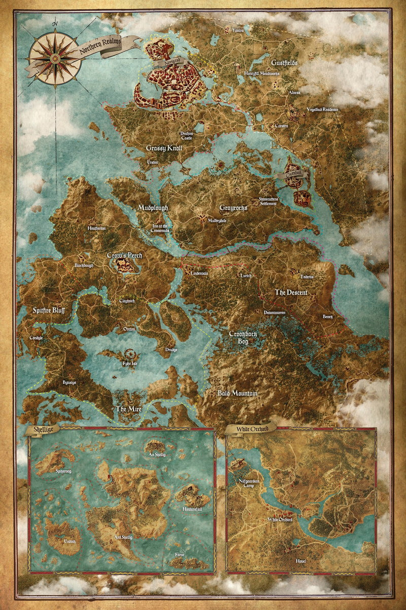 The Witcher Poster Northern Realms Map Print Fantasy Game Wall Art RPG World Decor