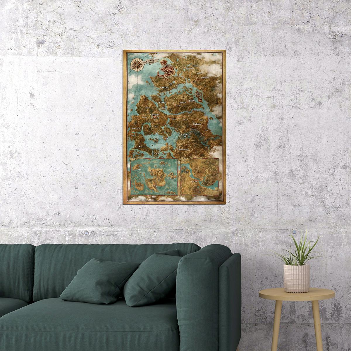 The Witcher Poster Northern Realms Map Print Fantasy Game Wall Art RPG World Decor
