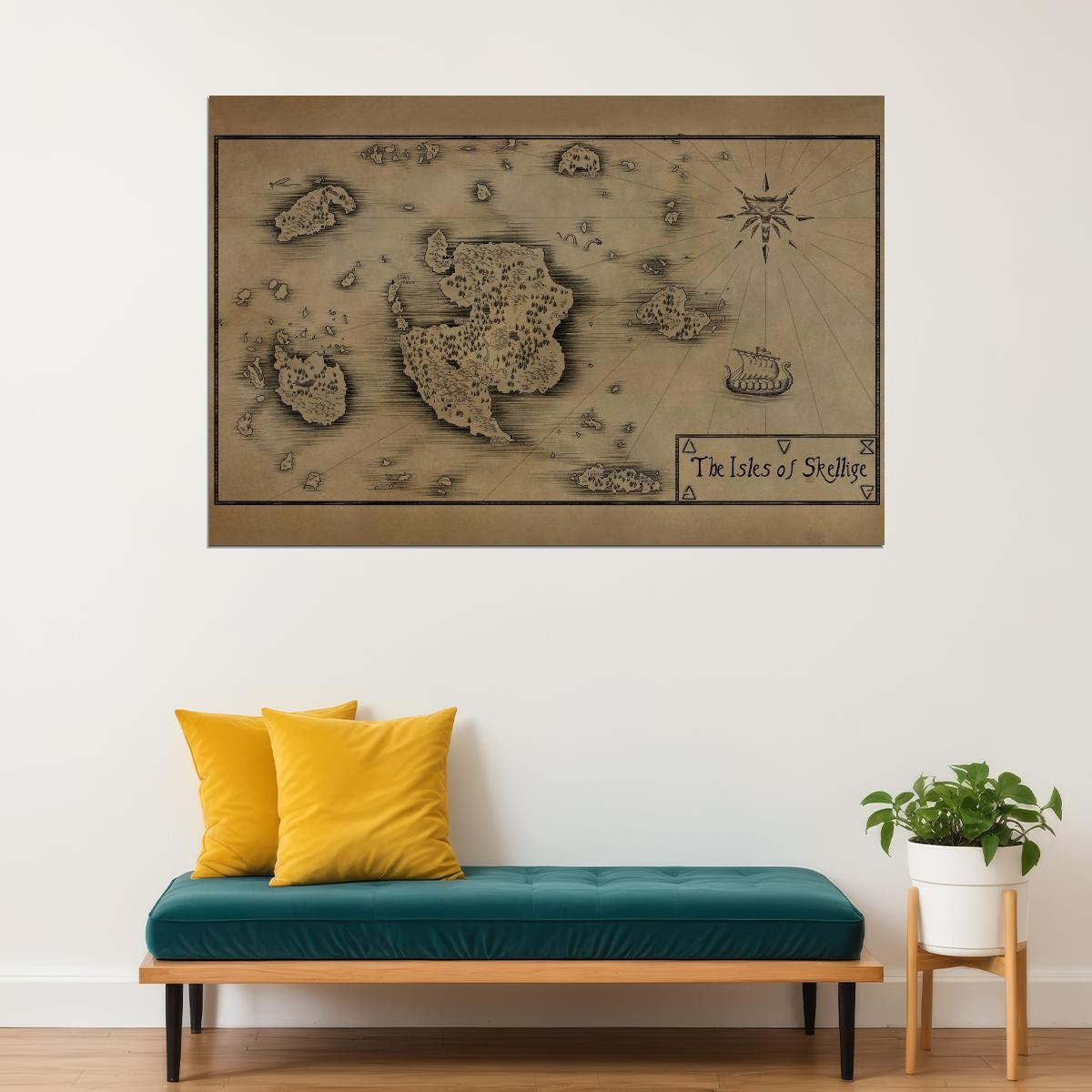 The Witcher Poster Skellige Map Print Fantasy RPG Wall Art Game and Series Decor
