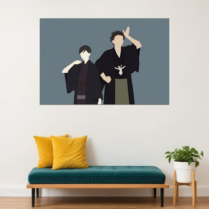 Descending Stories Anime Poster Shouwa Genroku Rakugo Shinjuu Print Japanese Manga Wall Art Yakumo and Sukeroku Minimalist Art - xonomax