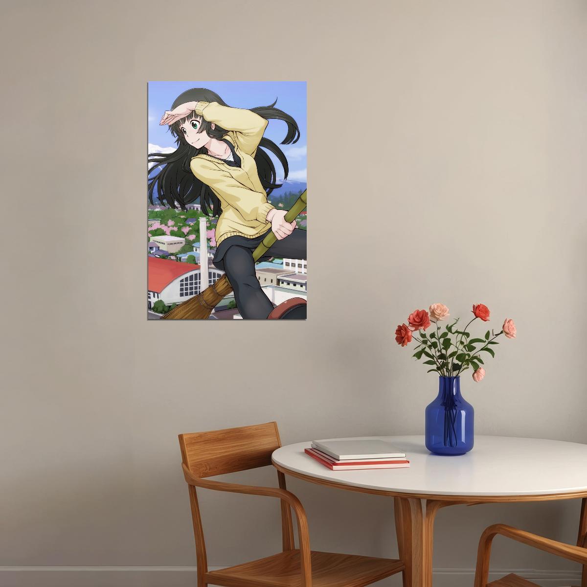 Flying Witch Anime Poster Magical Slice of Life Print Japanese Manga Wall Art Makoto Kowata Artwork - xonomax