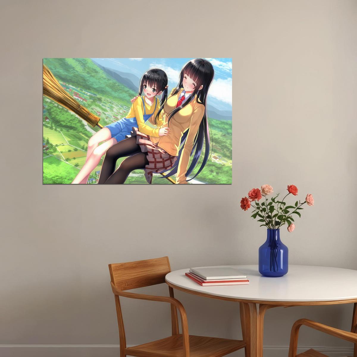 Flying Witch Anime Poster Magical Slice of Life Print Japanese Manga Wall Art Makoto and Chinatsu Artwork - xonomax