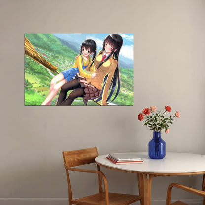 Flying Witch Anime Poster Magical Slice of Life Print Japanese Manga Wall Art Makoto and Chinatsu Artwork - xonomax