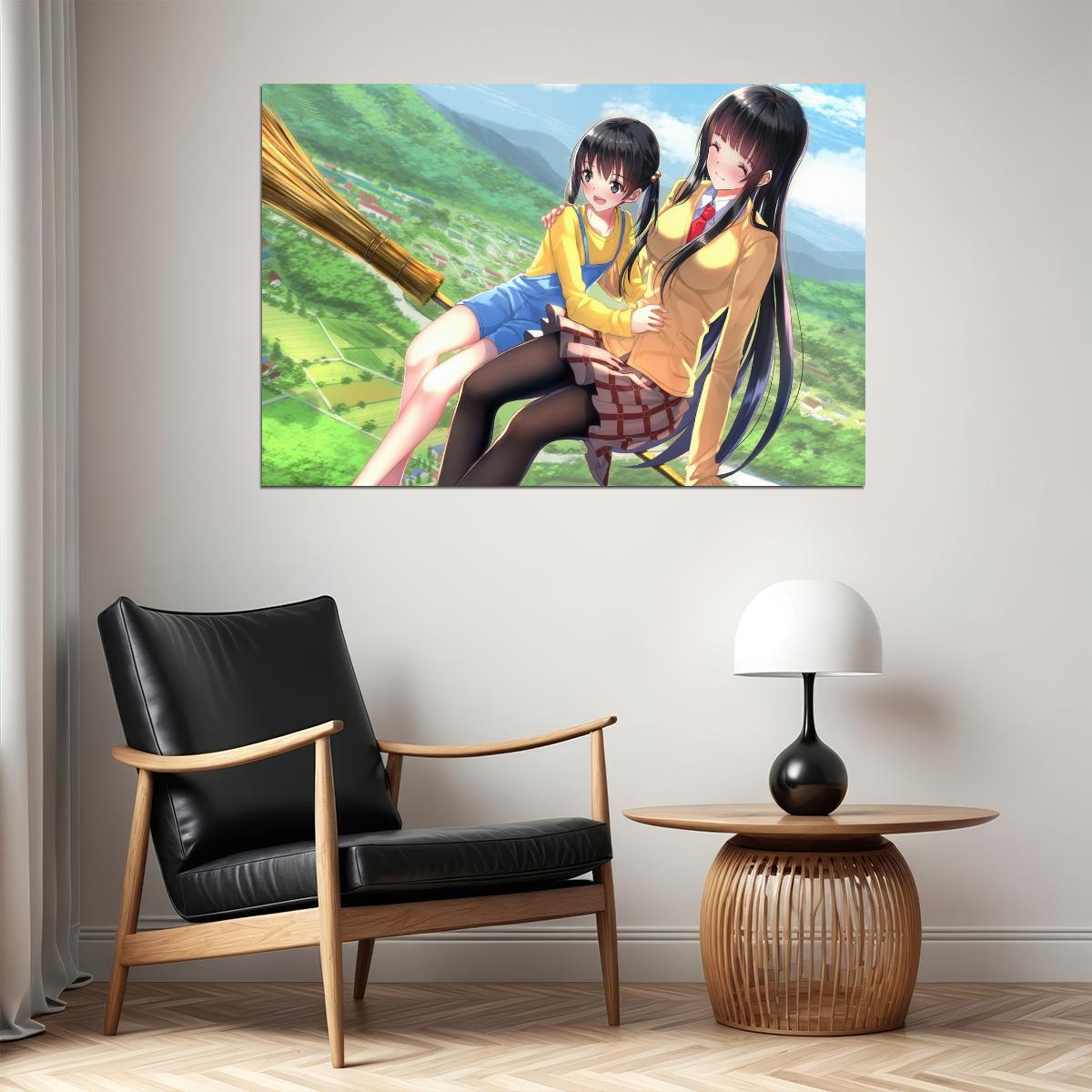 Flying Witch Anime Poster Magical Slice of Life Print Japanese Manga Wall Art Makoto and Chinatsu Artwork - xonomax