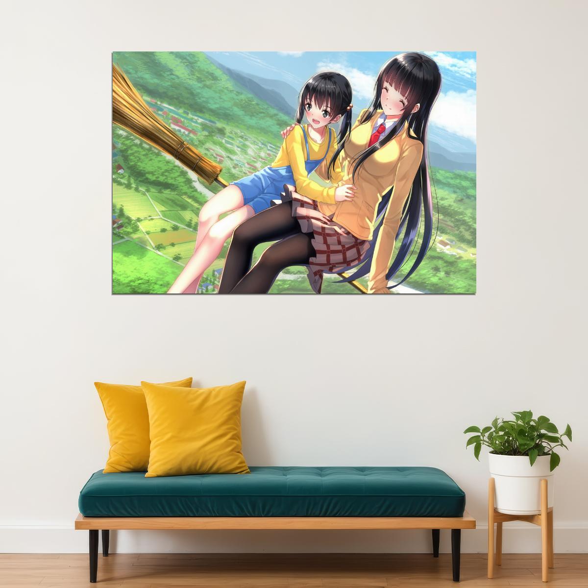 Flying Witch Anime Poster Magical Slice of Life Print Japanese Manga Wall Art Makoto and Chinatsu Artwork - xonomax
