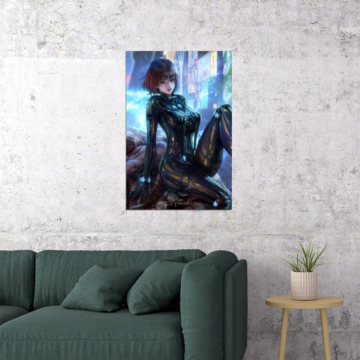 Gantz Anime Poster Yamasaki Anzu Print Japanese Manga Wall Art Sci-Fi Girl in Suit Futuristic Artwork