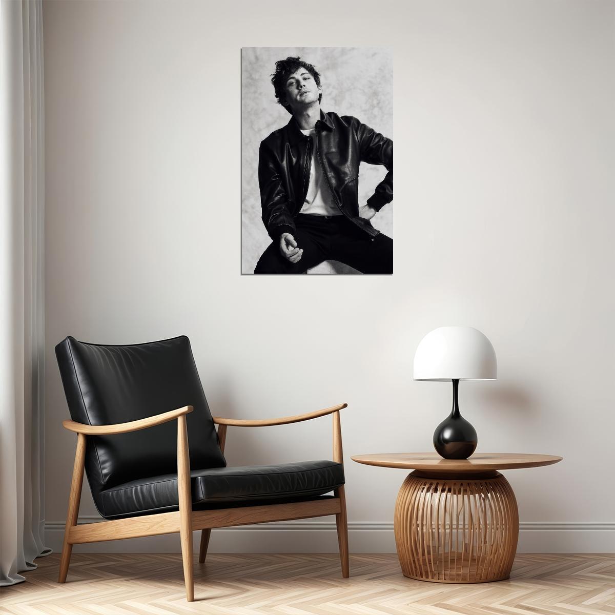 Logan Lerman Poster for Room Aesthetic Black and White Celebrity Photo Print - xonomax