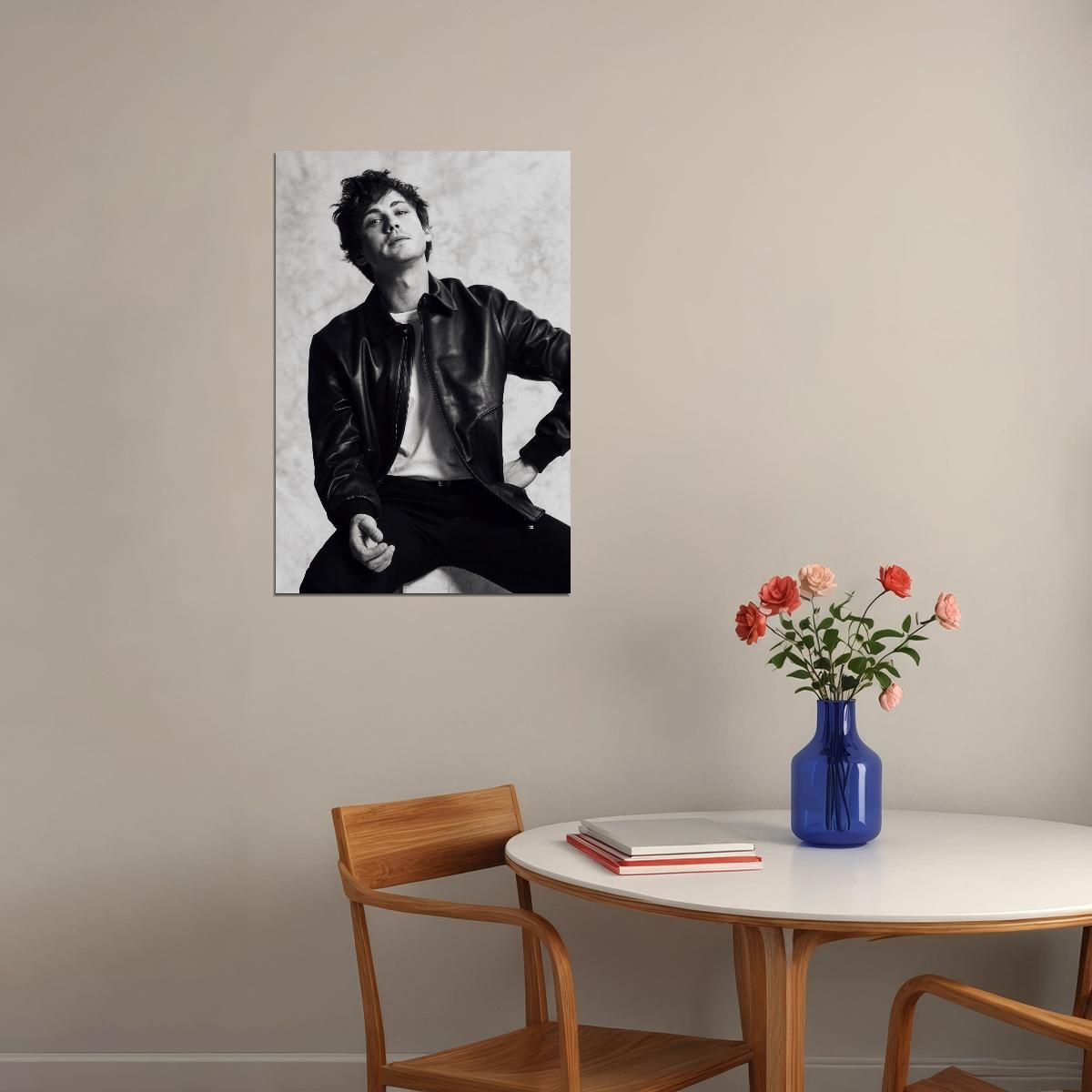 Logan Lerman Poster for Room Aesthetic Black and White Celebrity Photo Print - xonomax