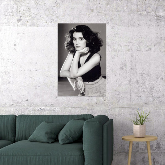 Winona Ryder Young Poster for Room Aesthetic Black and White Celebrity Photo Print Grunge Room Decor - xonomax