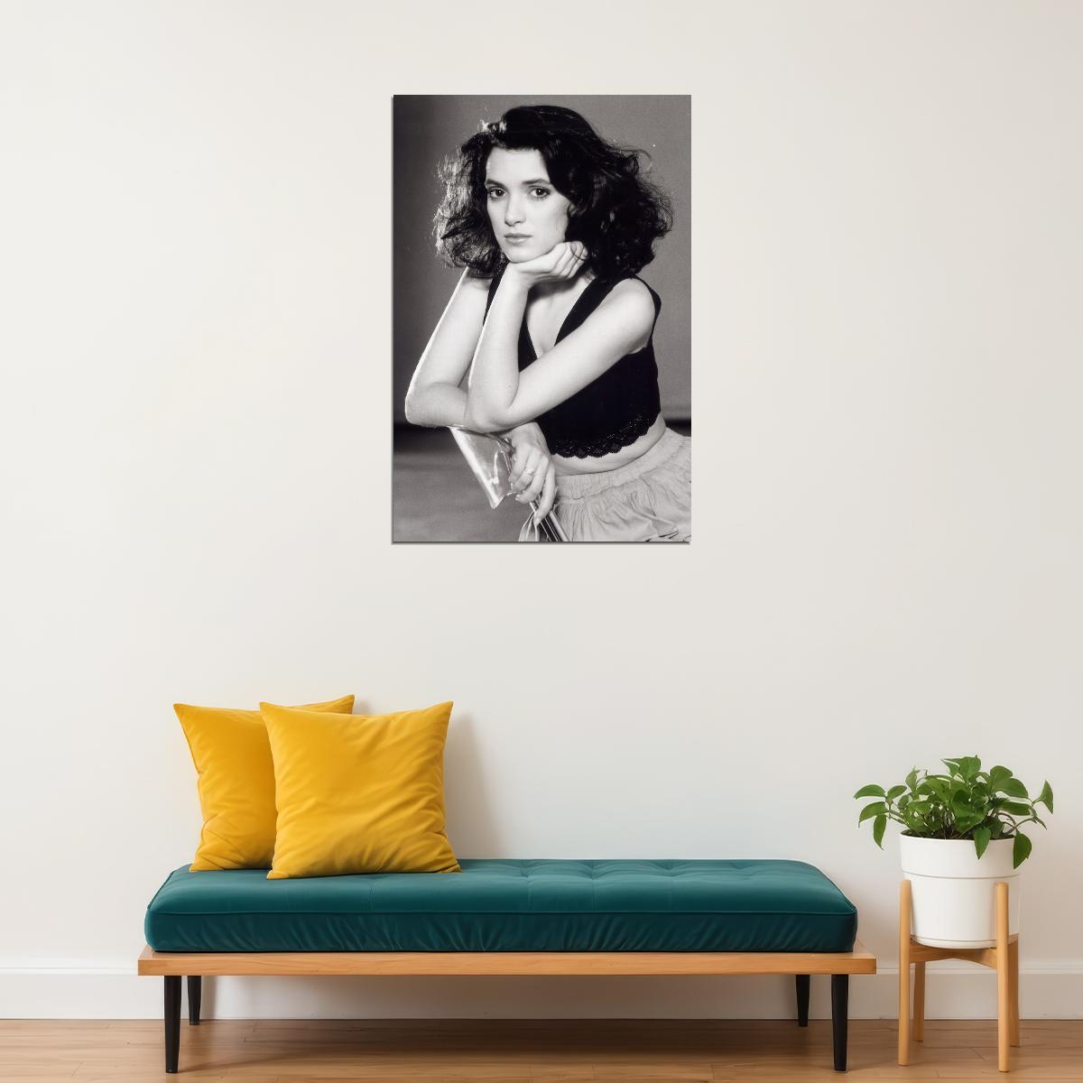 Winona Ryder Young Poster for Room Aesthetic Black and White Celebrity Photo Print Grunge Room Decor - xonomax