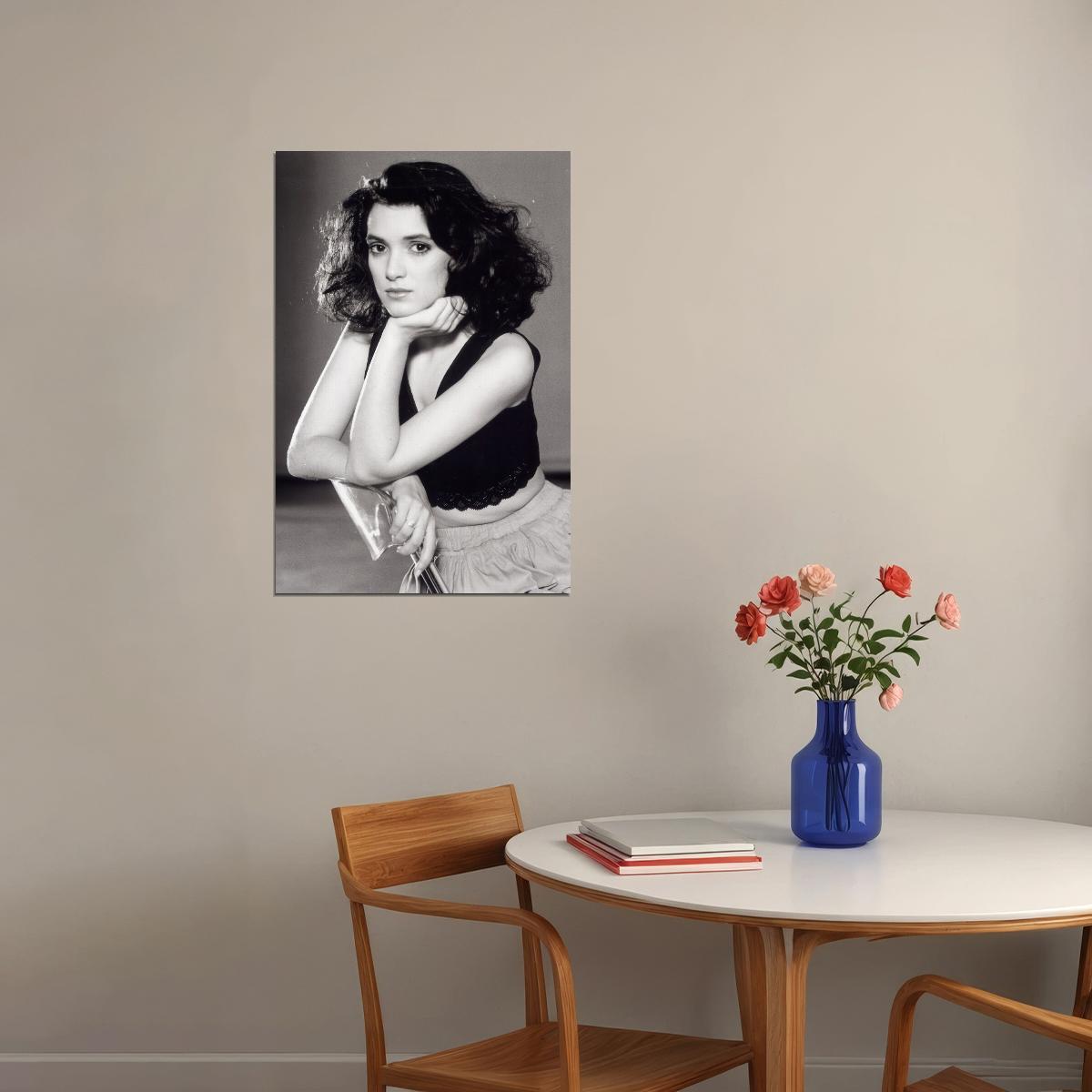 Winona Ryder Young Poster for Room Aesthetic Black and White Celebrity Photo Print Grunge Room Decor - xonomax