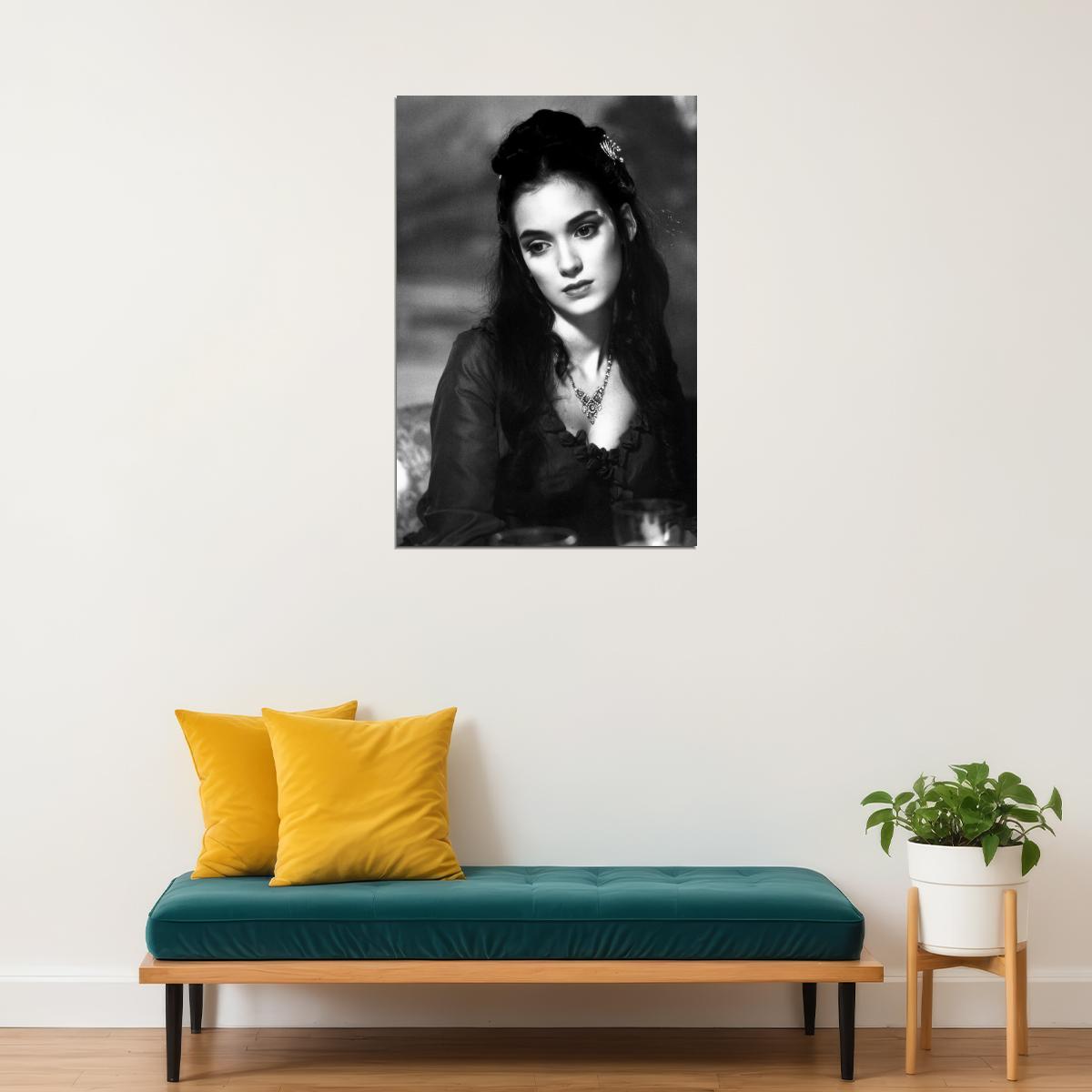 Winona Ryder Young Poster for Room Aesthetic Black and White Celebrity Photo Print - xonomax