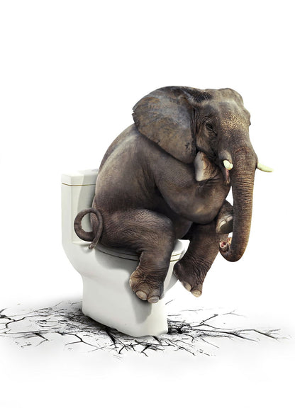 Funny Elephant Sitting On Toilet Animal Art Poster - xonomax