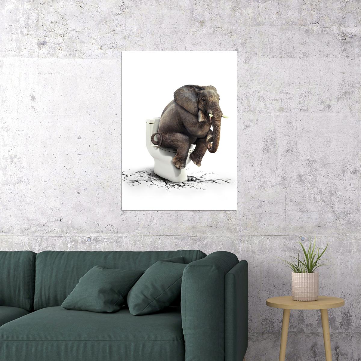 Funny Elephant Sitting On Toilet Animal Art Poster - xonomax