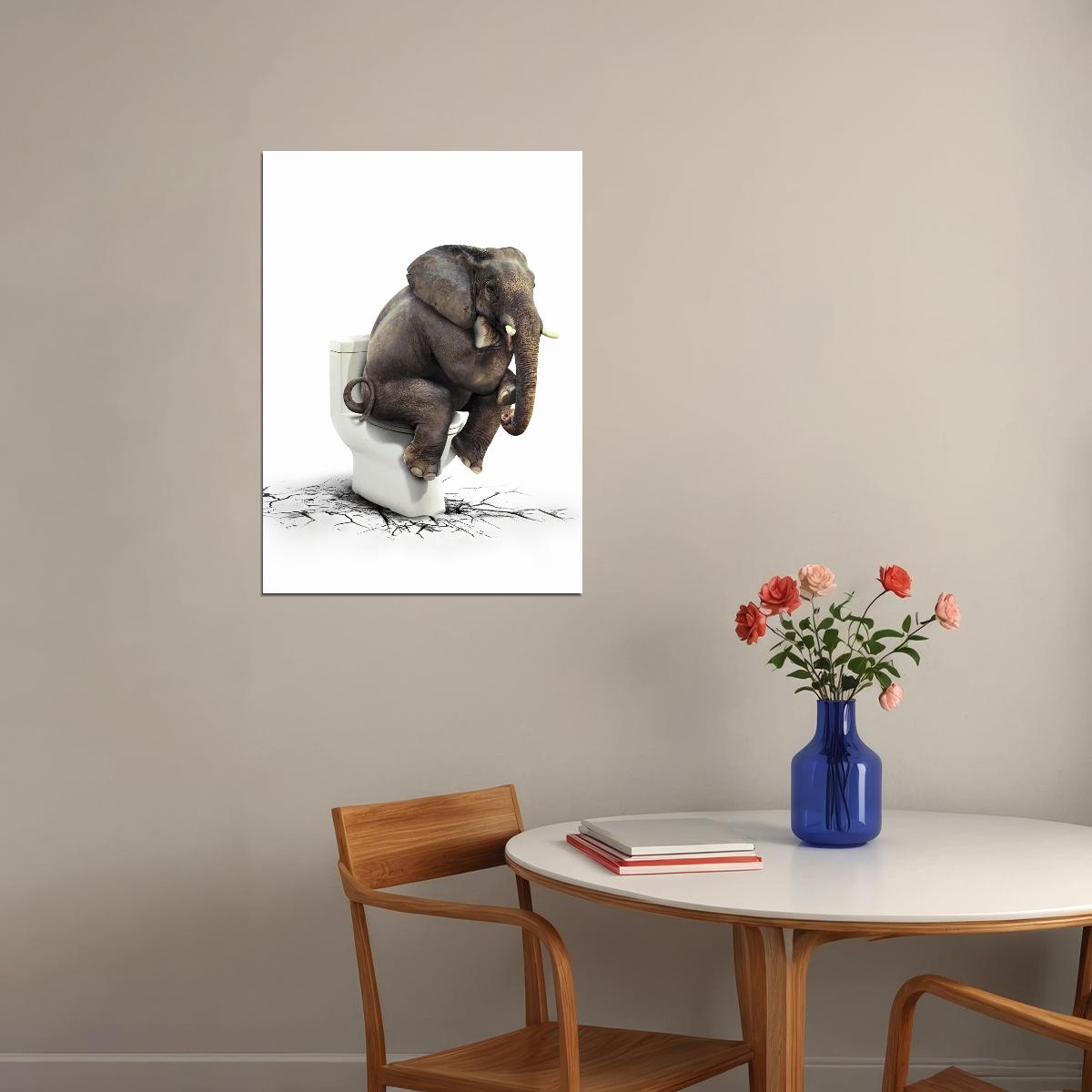 Funny Elephant Sitting On Toilet Animal Art Poster - xonomax