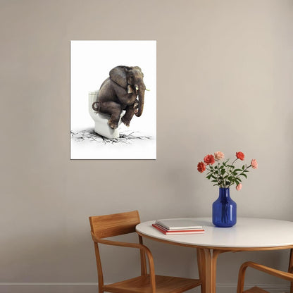 Funny Elephant Sitting On Toilet Animal Art Poster - xonomax