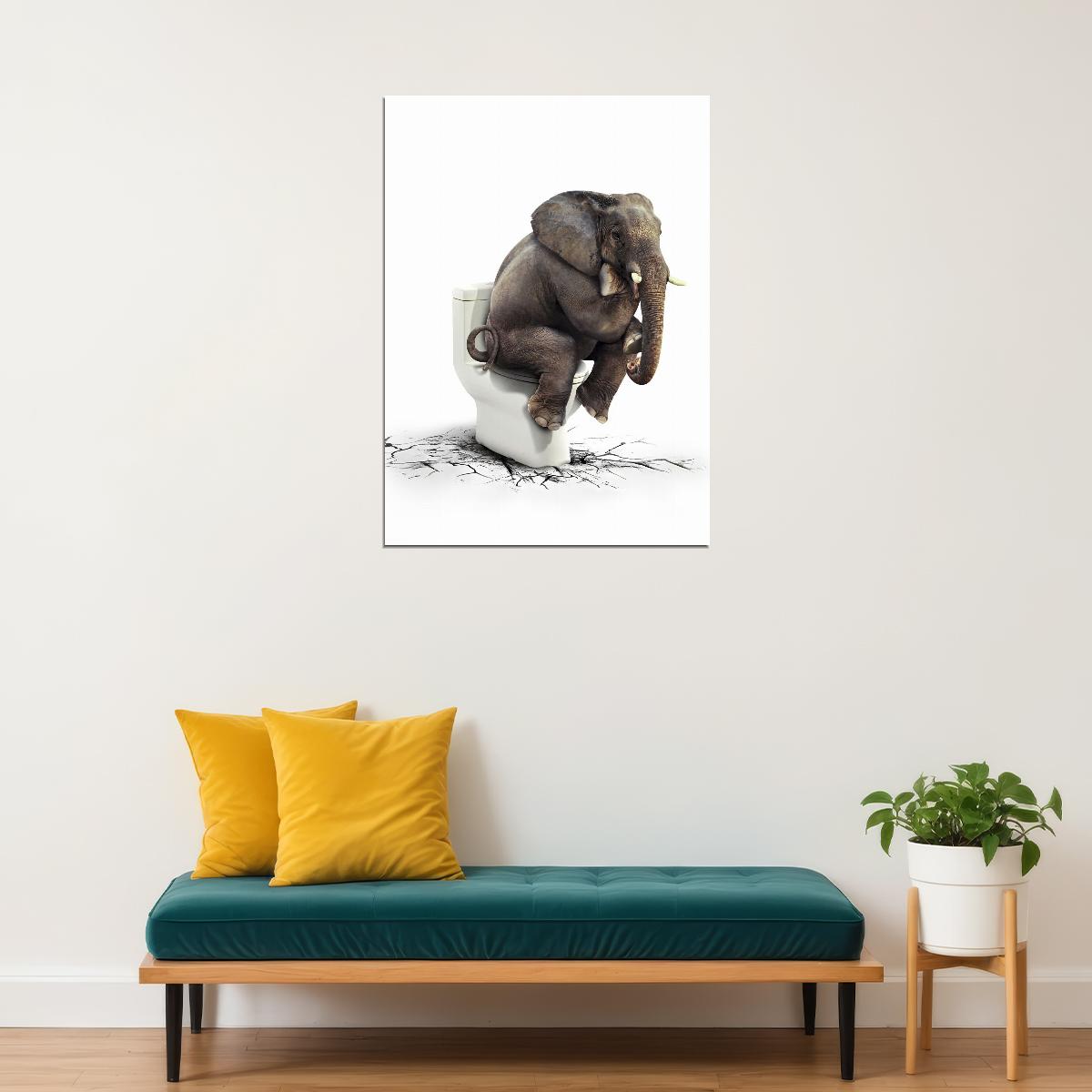 Funny Elephant Sitting On Toilet Animal Art Poster - xonomax