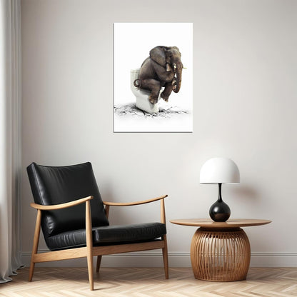 Funny Elephant Sitting On Toilet Animal Art Poster - xonomax