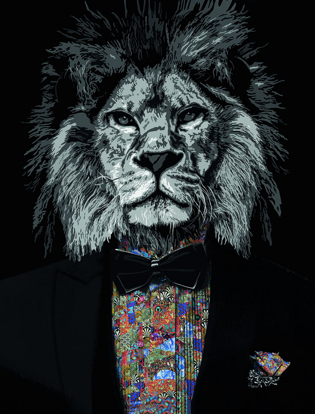 Dressed to Impress: A Lion in a Suit and Bow Tie Animal Art Poster - xonomax