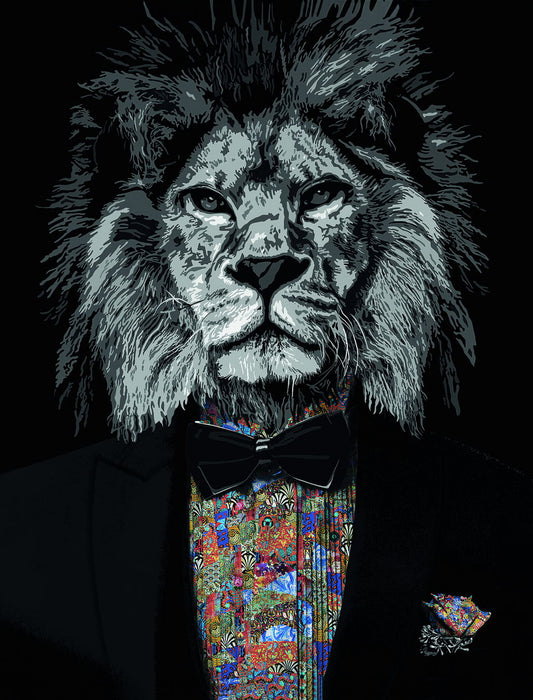Dressed to Impress: A Lion in a Suit and Bow Tie Animal Art Poster - xonomax