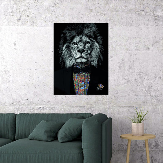 Dressed to Impress: A Lion in a Suit and Bow Tie Animal Art Poster - xonomax