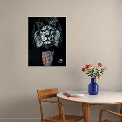 Dressed to Impress: A Lion in a Suit and Bow Tie Animal Art Poster - xonomax