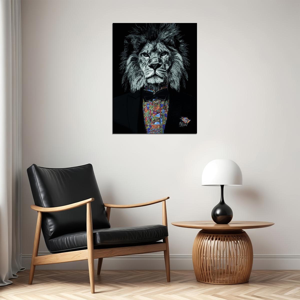 Dressed to Impress: A Lion in a Suit and Bow Tie Animal Art Poster - xonomax