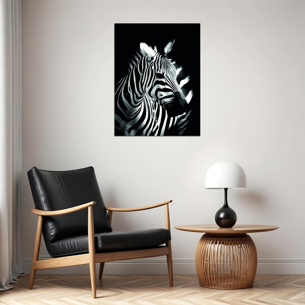 Stripes in the Night: A Minimalist Zebra Animal Art Poster - xonomax