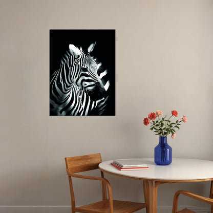 Stripes in the Night: A Minimalist Zebra Animal Art Poster - xonomax