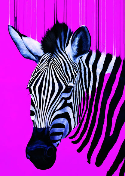 A Zebra's Stripes Pop Against Vivid Purple Background Animal Pop Art Poster