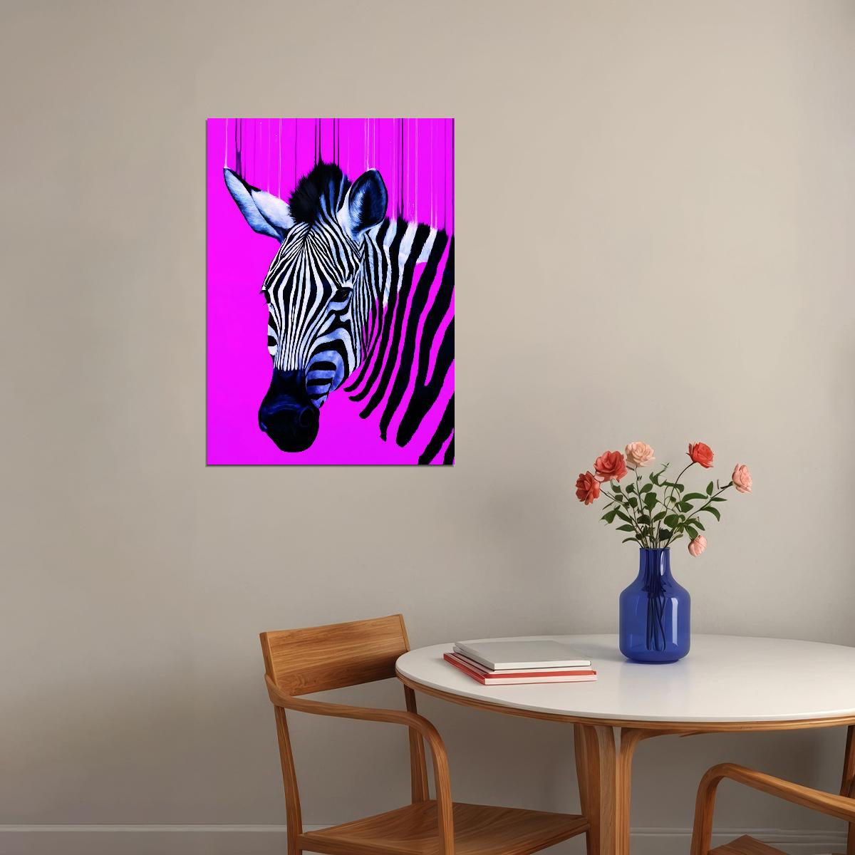 A Zebra's Stripes Pop Against Vivid Purple Background Animal Pop Art Poster