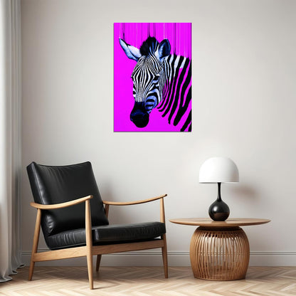 A Zebra's Stripes Pop Against Vivid Purple Background Animal Pop Art Poster