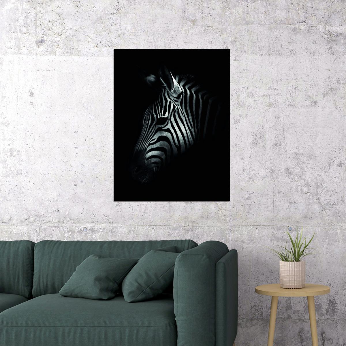 Fading Into The Night Zebra's Silhouette Disappears Darkness Animal Art Poster - xonomax