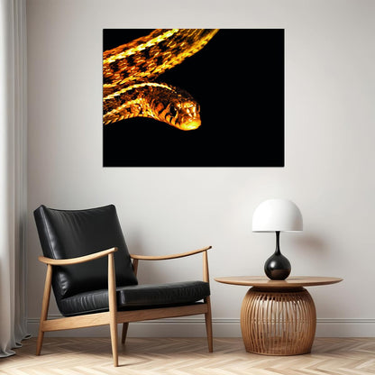 Golden Serpent A Striking Regal Creature Coils Black Background Animal Art Poster - xonomax