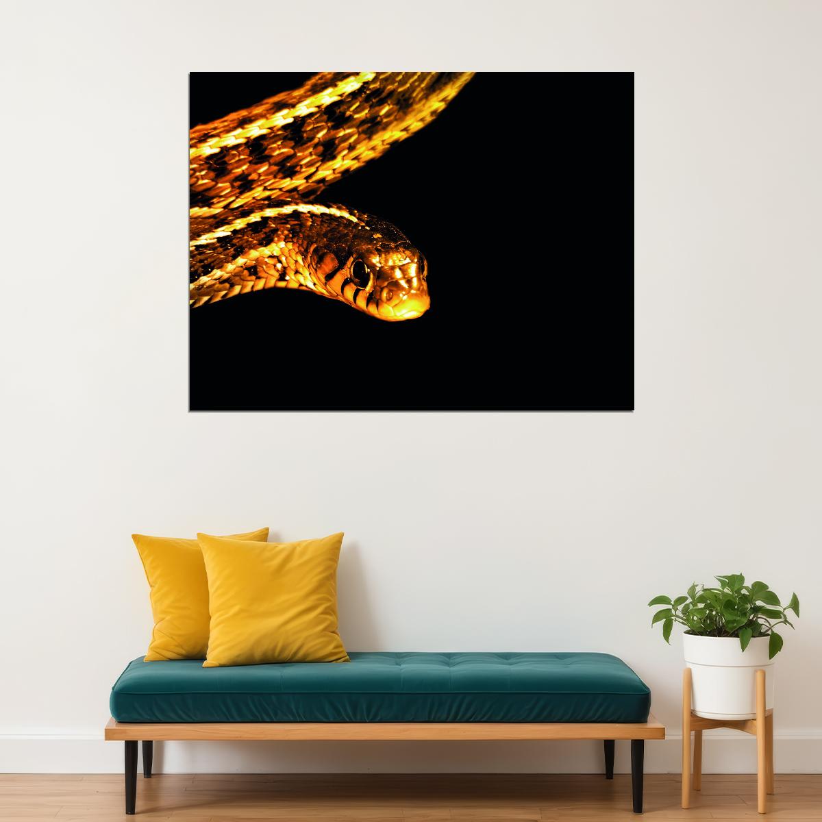 Golden Serpent A Striking Regal Creature Coils Black Background Animal Art Poster - xonomax