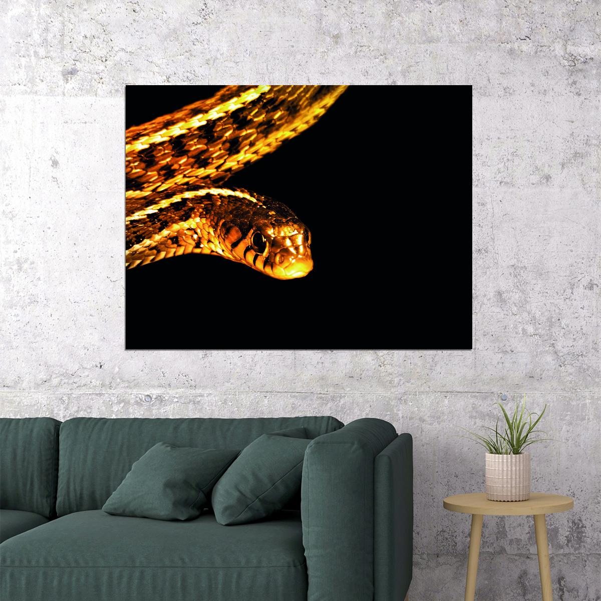 Golden Serpent A Striking Regal Creature Coils Black Background Animal Art Poster - xonomax