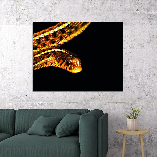 Golden Serpent A Striking Regal Creature Coils Black Background Animal Art Poster - xonomax