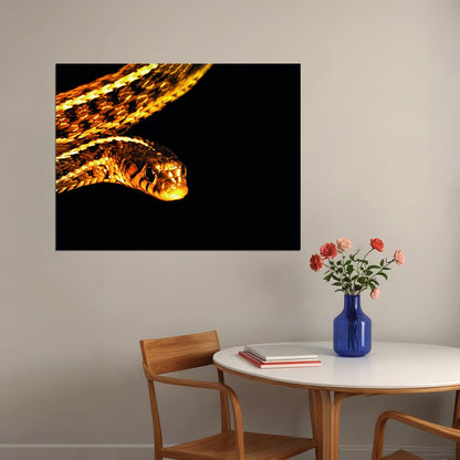 Golden Serpent A Striking Regal Creature Coils Black Background Animal Art Poster - xonomax