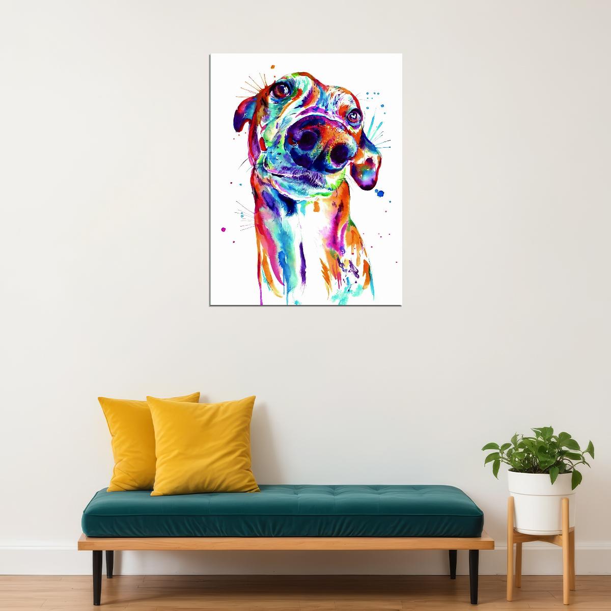 Dog's Abstract Portrait in Watercolor Technique Animal Pop Art Poster - xonomax