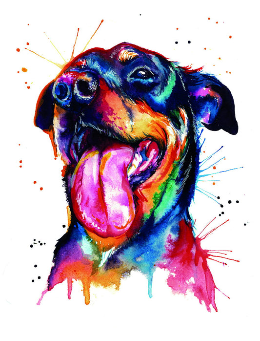 Playful and Joyful Dog Portrait in Watercolor Technique Animal Pop Art Poster - xonomax