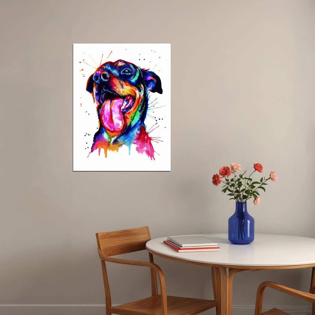 Playful and Joyful Dog Portrait in Watercolor Technique Animal Pop Art Poster - xonomax