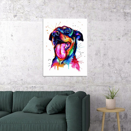 Playful and Joyful Dog Portrait in Watercolor Technique Animal Pop Art Poster - xonomax