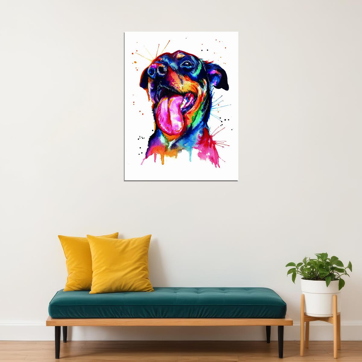 Playful and Joyful Dog Portrait in Watercolor Technique Animal Pop Art Poster - xonomax