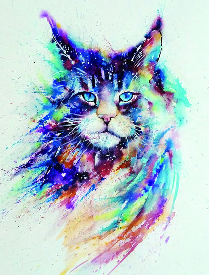 Cat's Abstract Portrait in Watercolor Technique Animal Pop Art Poster - xonomax
