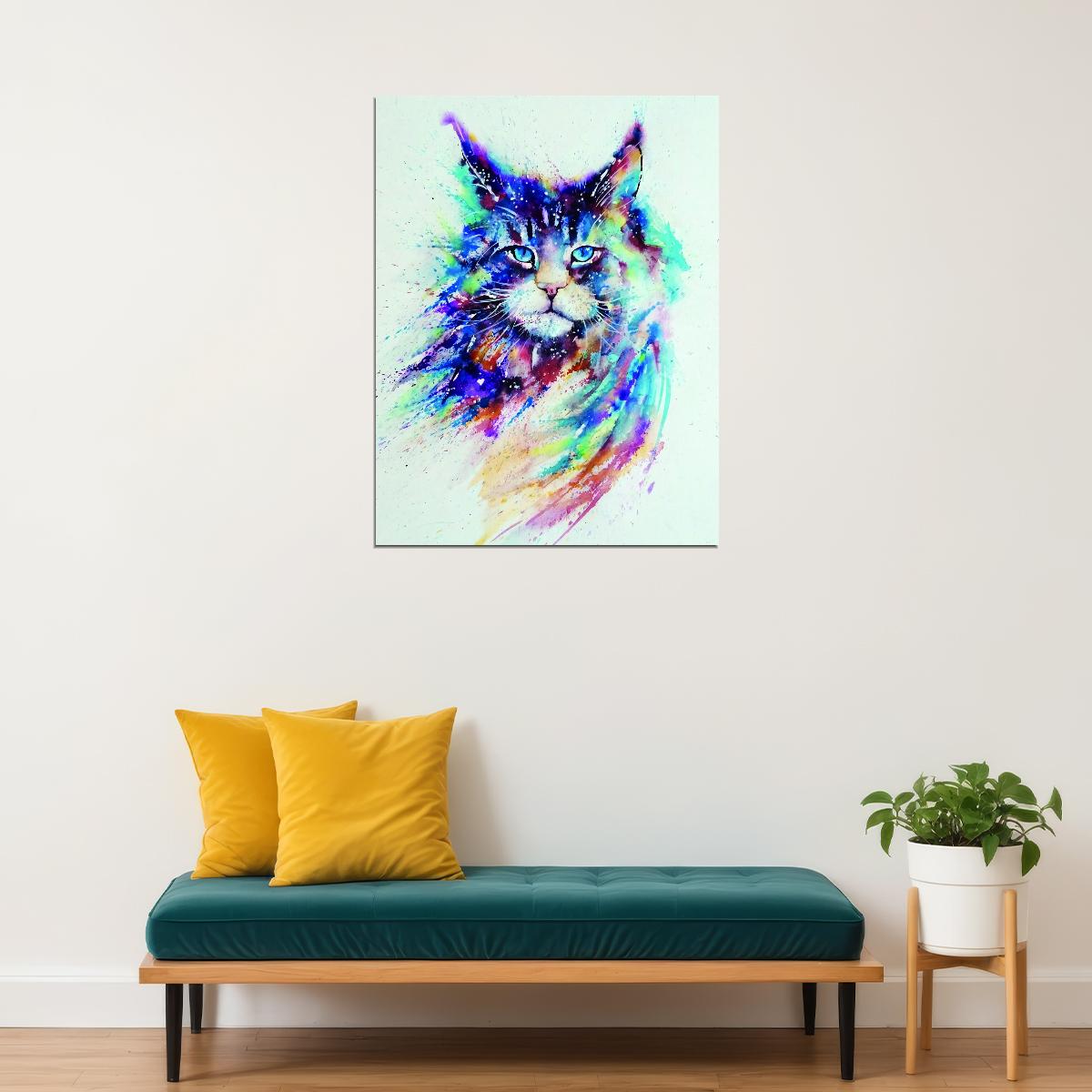 Cat's Abstract Portrait in Watercolor Technique Animal Pop Art Poster - xonomax
