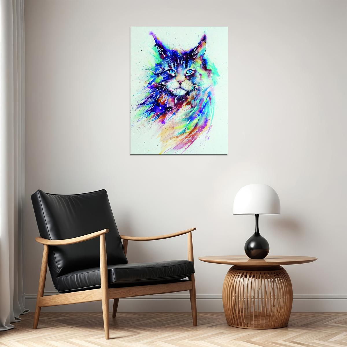 Cat's Abstract Portrait in Watercolor Technique Animal Pop Art Poster - xonomax