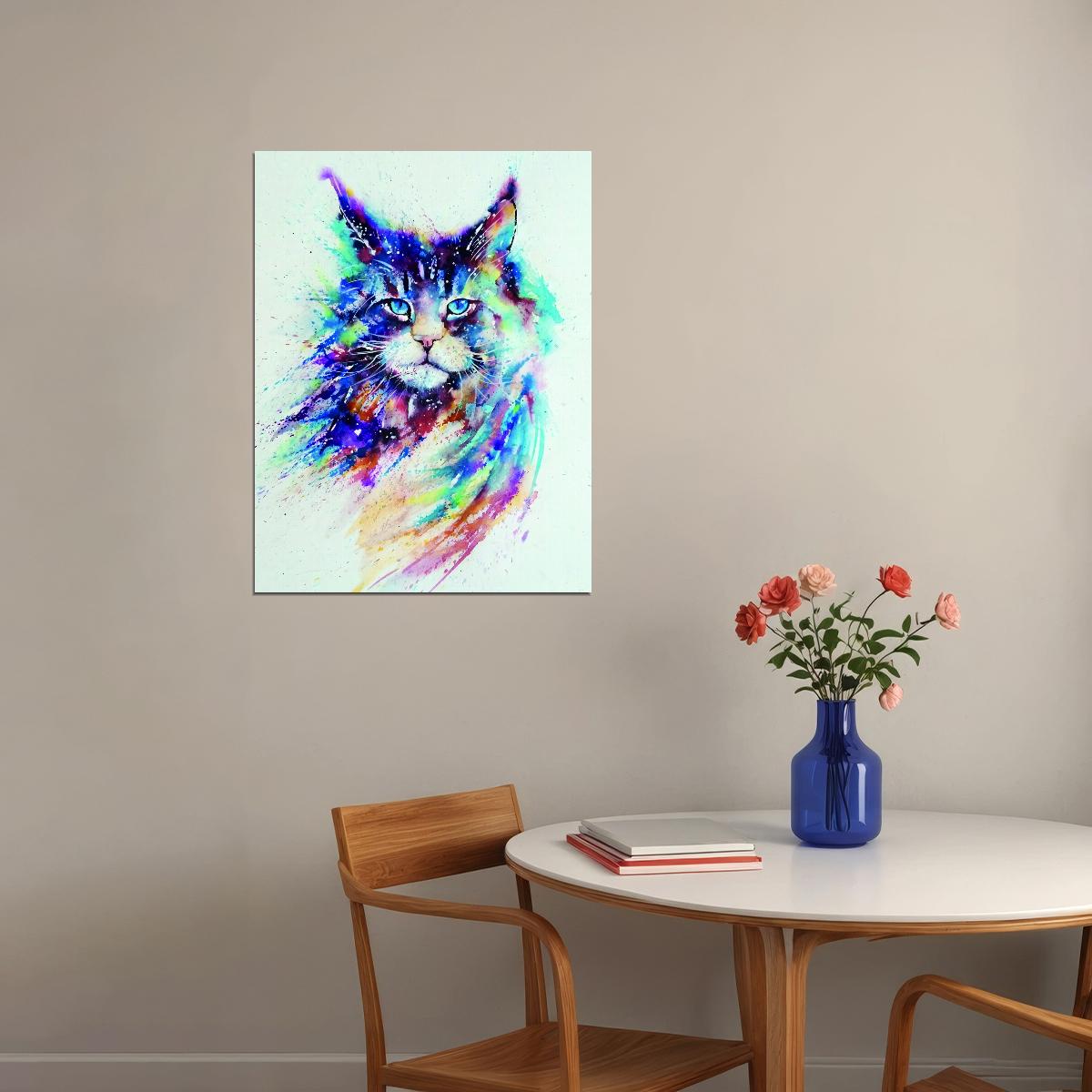 Cat's Abstract Portrait in Watercolor Technique Animal Pop Art Poster - xonomax